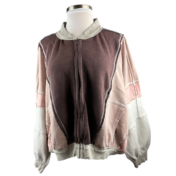 We The Free People Starburst Bomber Sweatshirt Full Zip Dolman Oversized XL - Picture 11 of 16